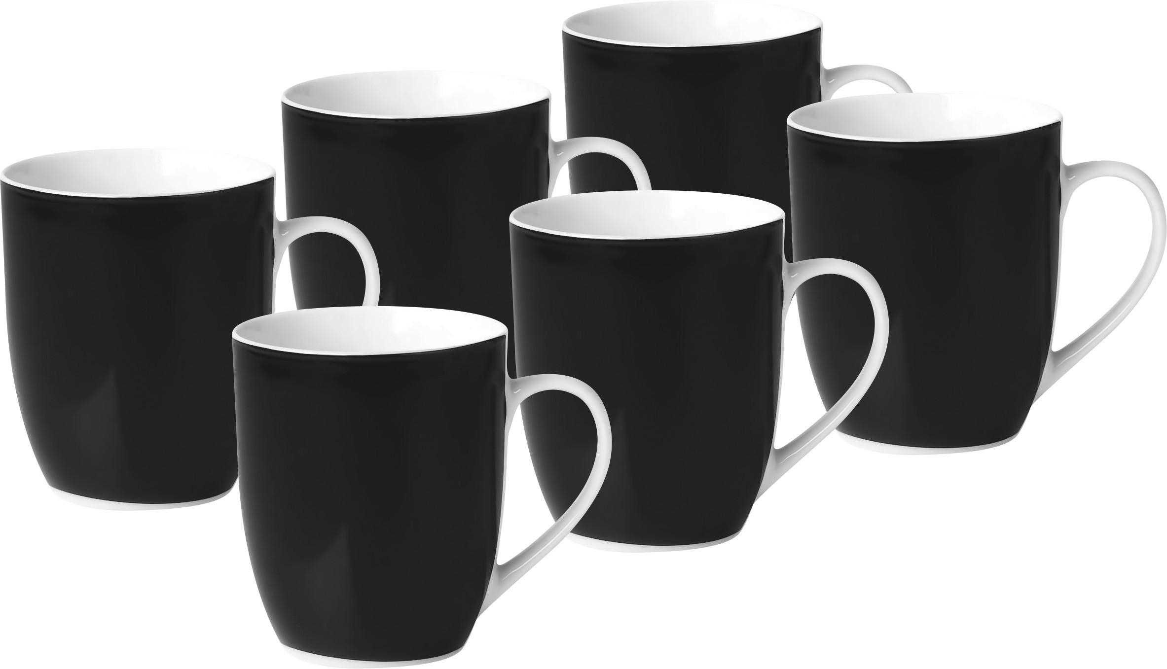Kaffeebecherset Schwarz Weiß 6-teilig B: 11 cm - Schwarz/Weiß, Basics, Keramik (11/10/8cm) - Van Well