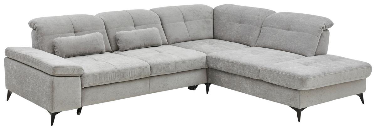 Sedačka SORENA L, pravá, sv.šedá žinylka, s funkcemi - černá/světle šedá, Moderní, kov/textil (311/255cm) - Premium Living
