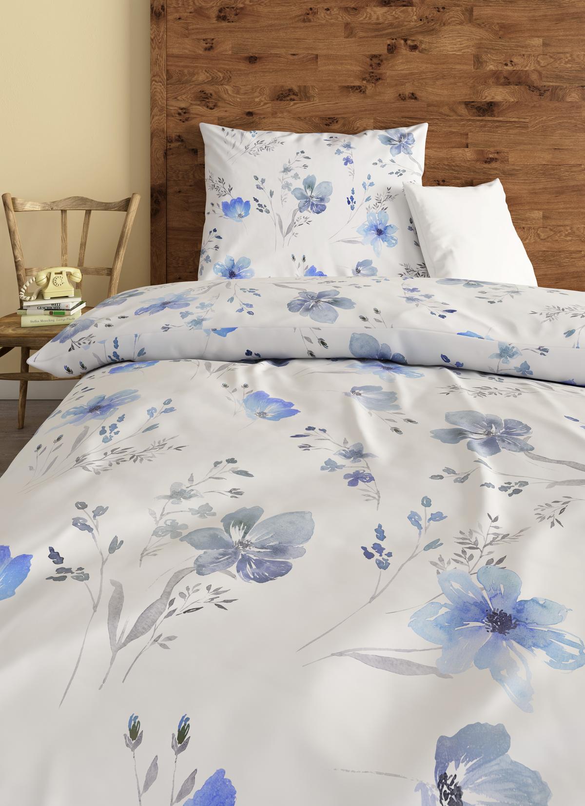 Renforce Bettwäsche 140x200 cm Flower Baumwolle Blau - Blau, ROMANTIK / LANDHAUS, Textil (140/200cm) - James Wood