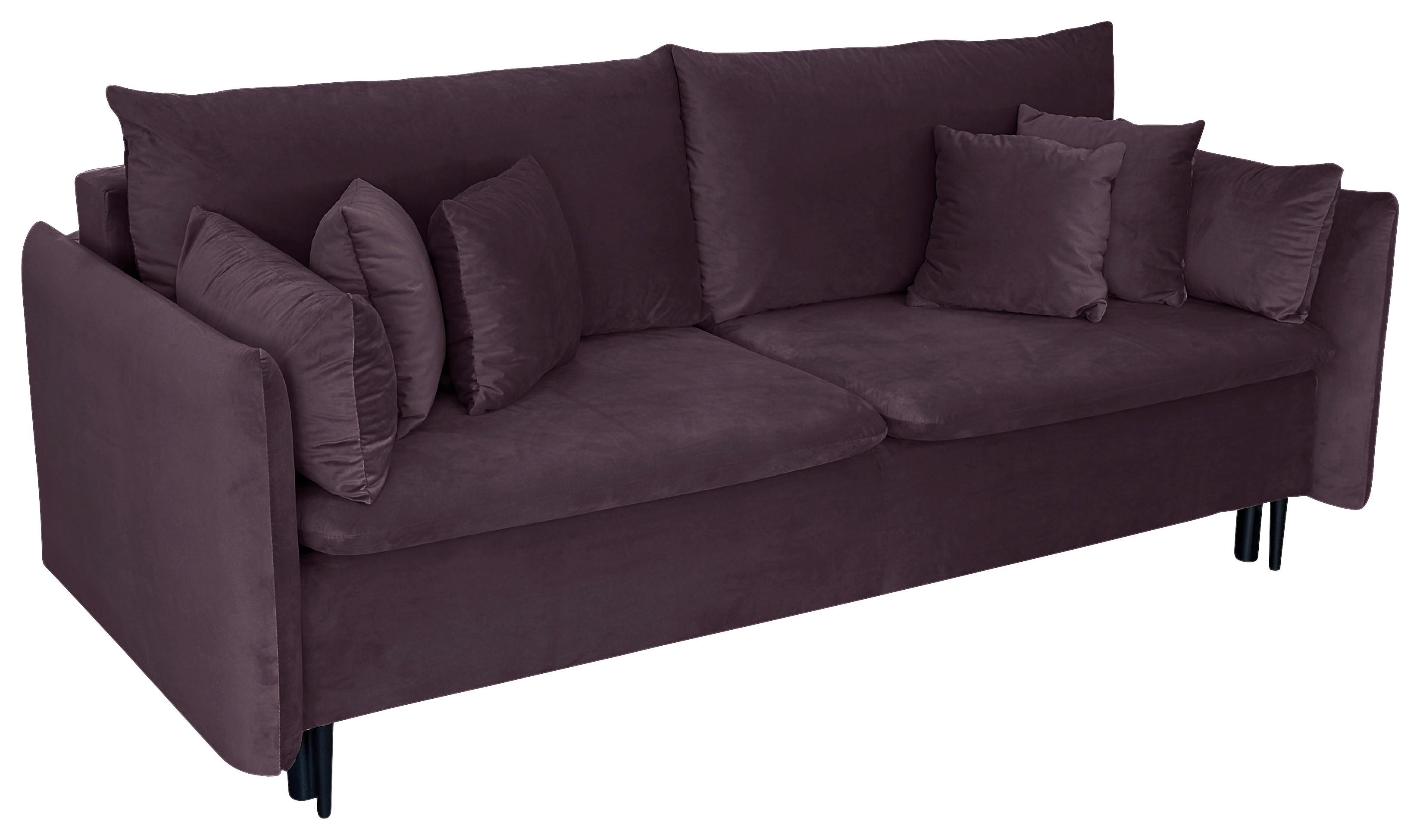 Schlafsofa Mit Bettkasten Orlando Aubergine B: 220 Cm - Aubergine/Schwarz, Design, Textil (220/96/102cm) - MID.YOU