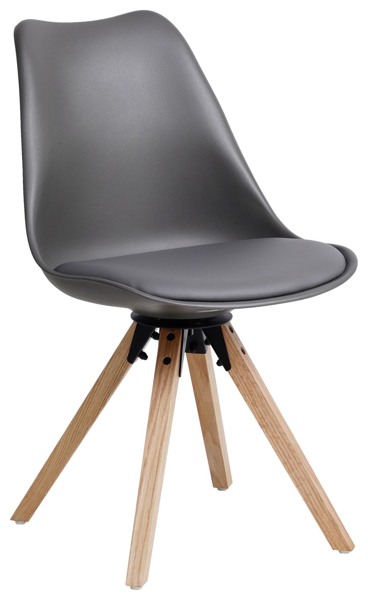 Schalenstuhl Malmö Lederlook Mit Echtholz-Beinen 2er-Set - Eichefarben/Grau, MODERN, Holz/Kunststoff (56/85/49cm) - Luca Bessoni