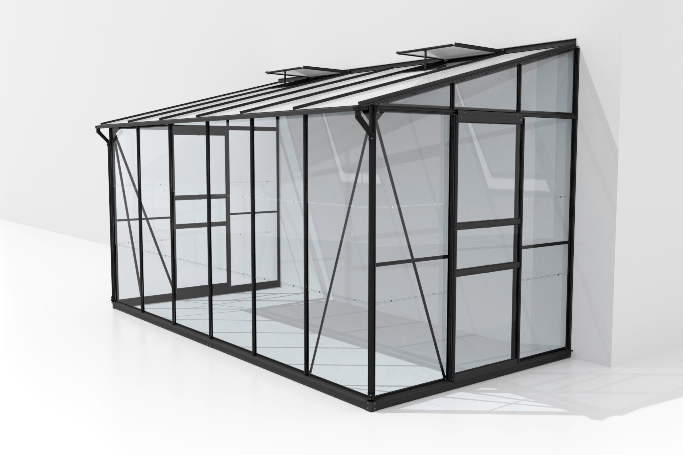 ANLEHN-GEWÄCHSHAUSBAUSATZ IDA 7800 ESG/HKP, SCHWARZ - Schwarz, Basics, Glas/Kunststoff (386,5/220,8/201,4cm)