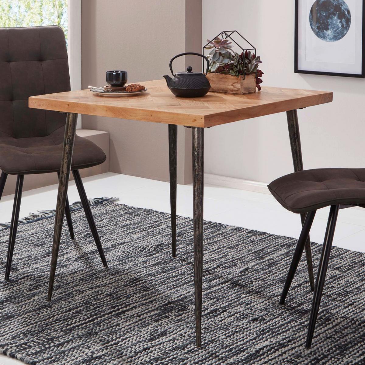 Esstisch Wl5.633 - Schwarz/Akaziefarben, Design, Holz/Metall (80/80/76cm) - MID.YOU