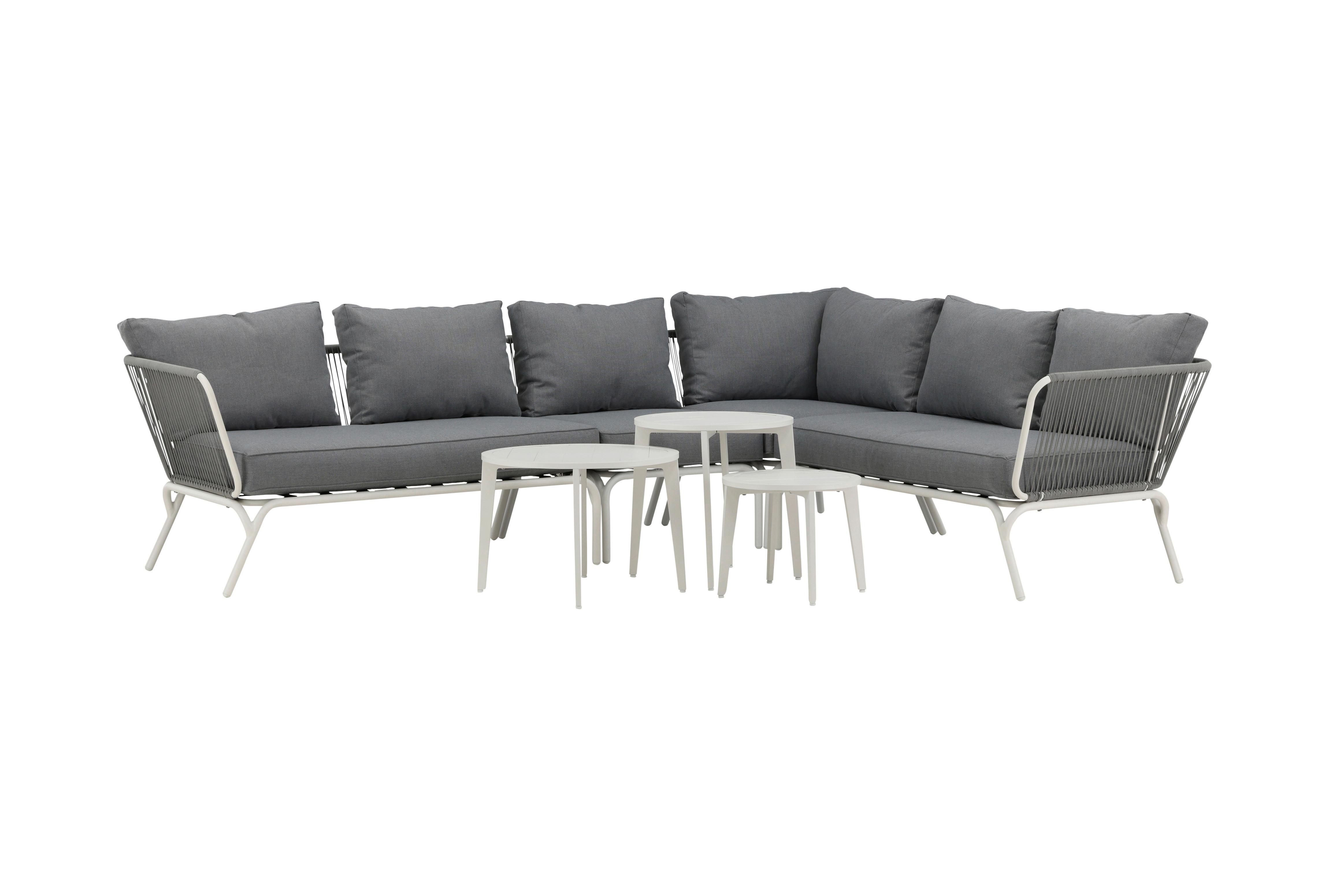 Loungegarnitur 4-tlg Roxo Metall/textil Mit Kissen - Weiß/Grau, KONVENTIONELL, Textil/Metall - Gardenson
