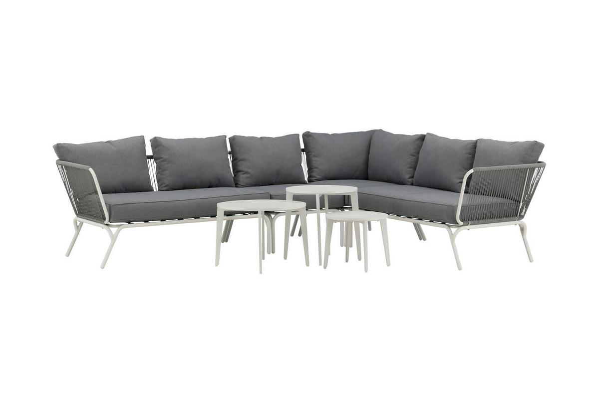 Loungegarnitur 4-tlg Roxo Metall/textil Mit Kissen - Weiß/Grau, KONVENTIONELL, Textil/Metall - Gardenson