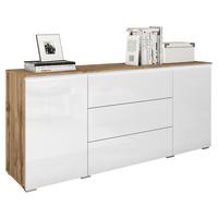 Široká komoda VERA dub/biela - sivá/biela s vysokým leskom, Lifestyle, kompozitné drevo/plast (150/67,9/39,5cm) - P & B
