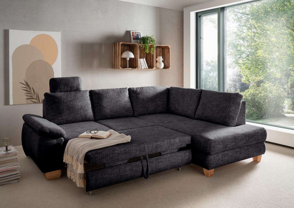 Eckschlafsofa Positano Schwarz S: 265x206 Cm - Wildeiche/Schwarz, MODERN, Textil (265/206cm) - Livetastic