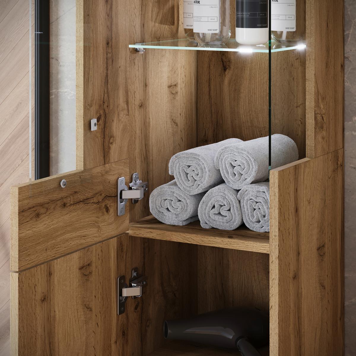 Badezimmer Narobi Eiche Wotan B: 120,4 cm - Eiche Wotan/Weiß, Trend, Glas/Keramik (120,4cm) - P & B