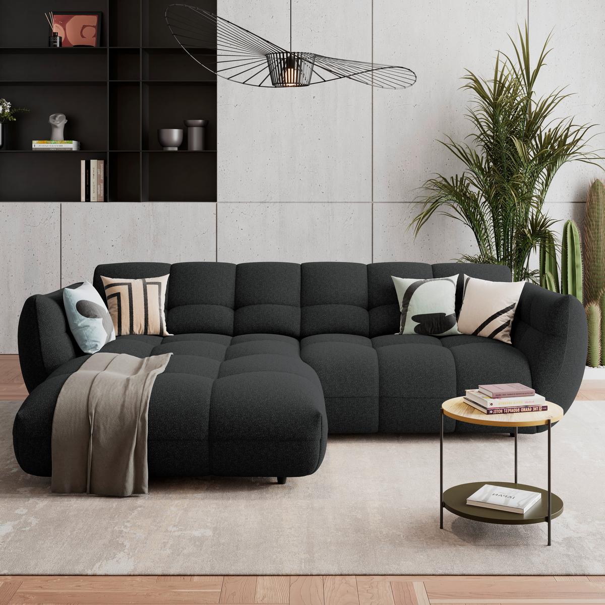 Ecksofa Panda Chenille schwarz, 178x280cm - Dunkelgrün/Schwarz, Trend, Textil (178/280cm)