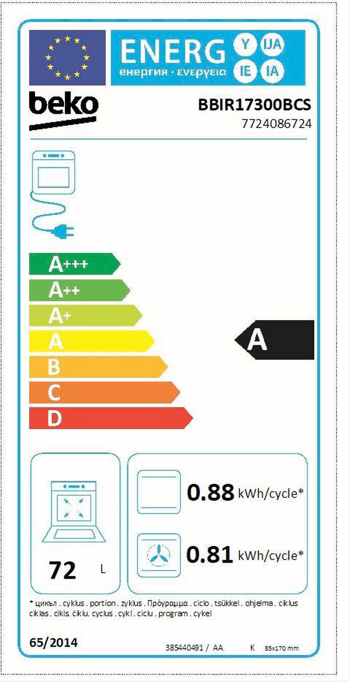 Einbaubackofen Bbir17300bcs             -Beko - Schwarz, MODERN, Glas (59,4/59,5/56,7cm) - Beko
