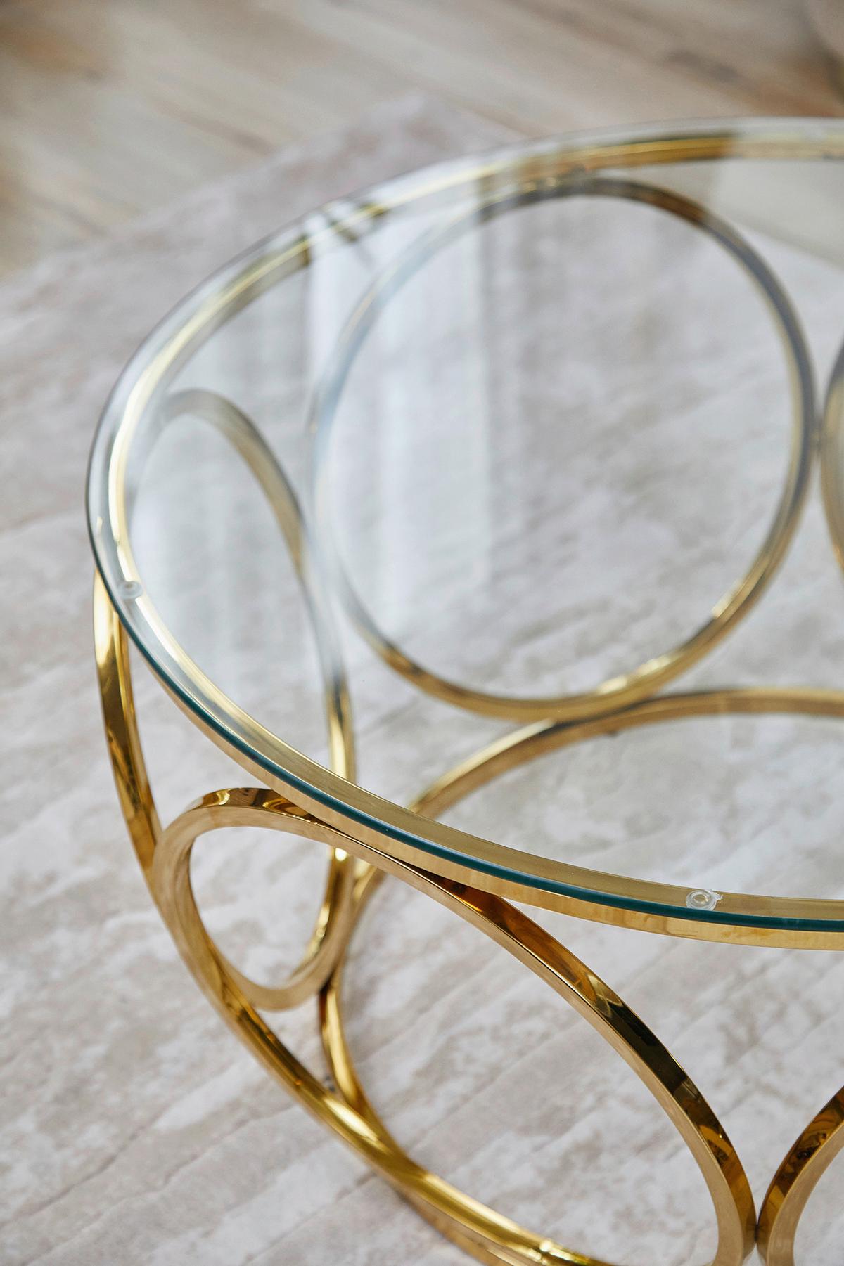 Couchtisch Goldfarben D: 80 Cm - Klar/Goldfarben, Design, Glas/Metall (80/80/40cm) - Livetastic