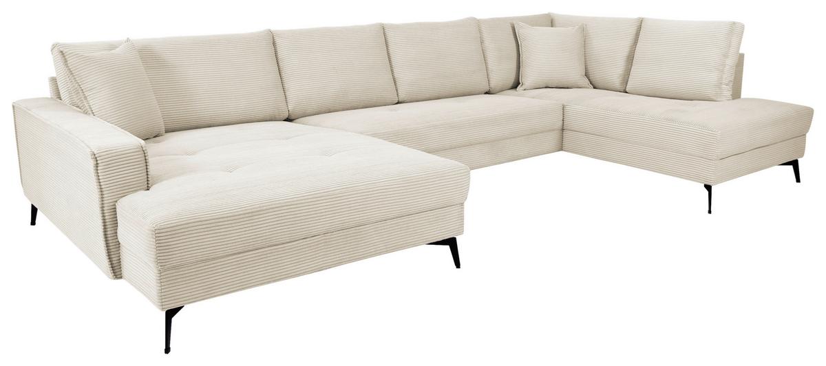Wohnlandschaft Zero Creme U-Form 195x362x173 cm - Creme/Schwarz, Trend, Textil (173/362/195cm)