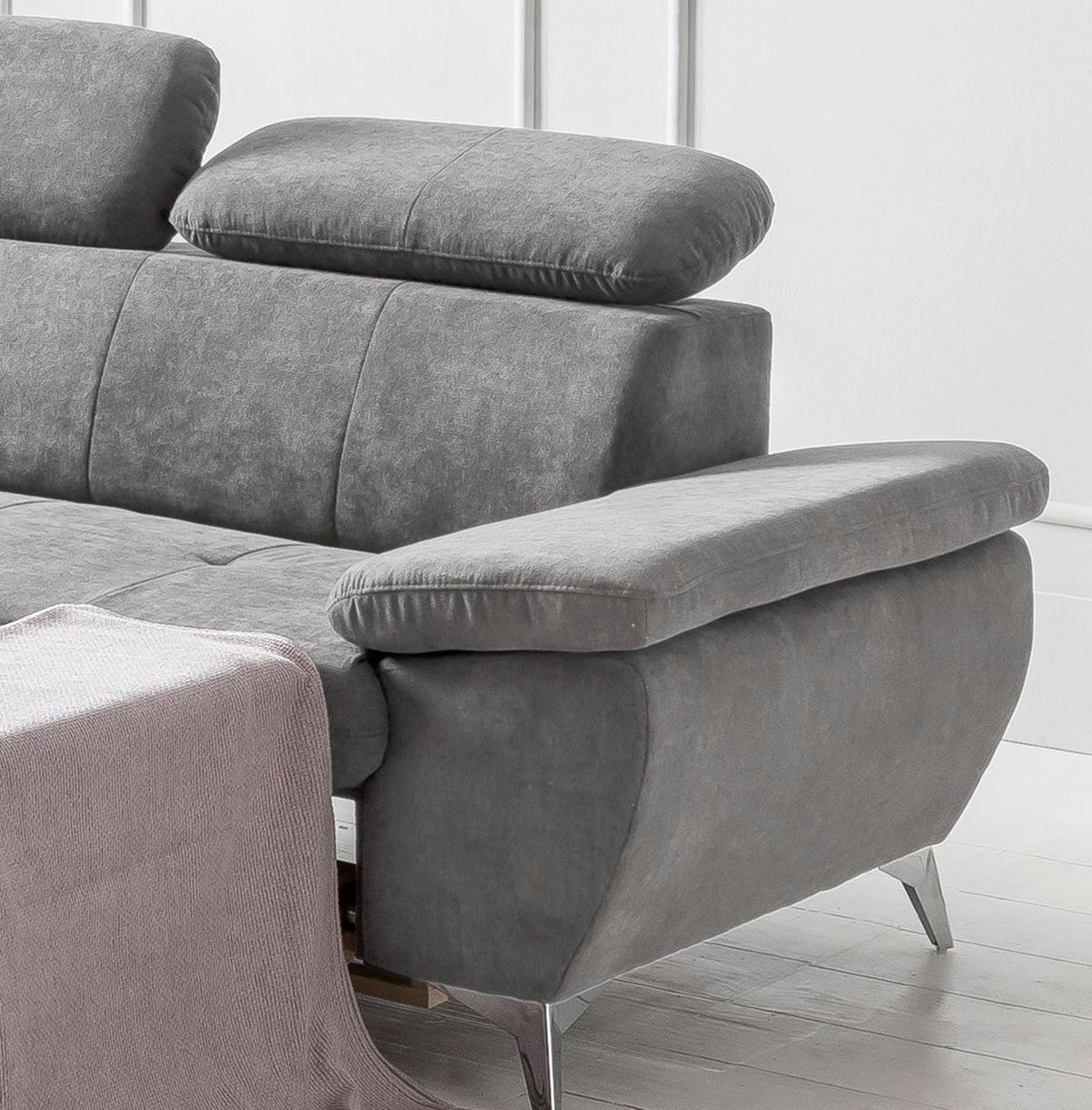 Ecksofa Mit Schlaffunktion Gisele Und Bettkasten Grau - Chromfarben/Grau, KONVENTIONELL, Textil (209/256cm) - Livetastic