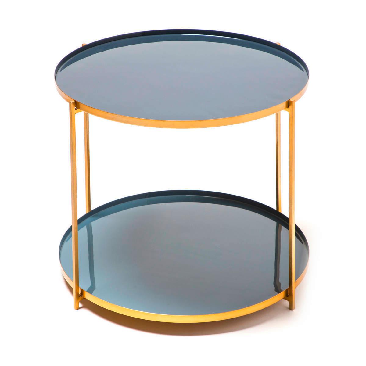 Beistelltisch mit Ablageplatte Tessa Dunkelblau/Grau/Gold