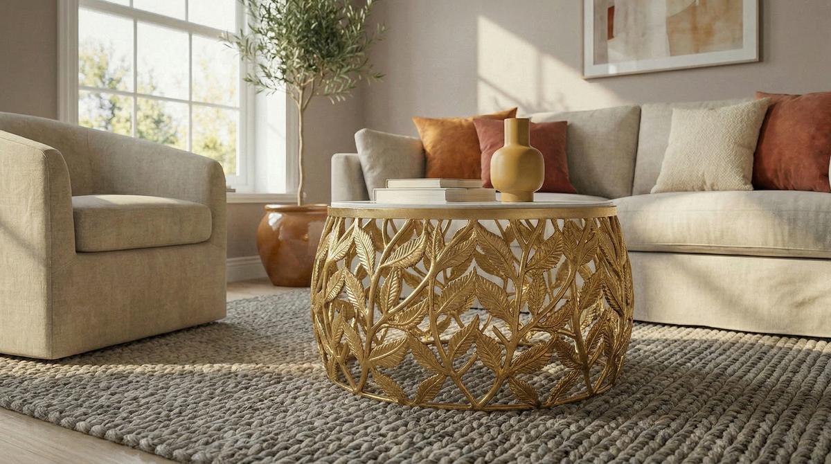 COUCHTISCH Goldfarben/Weiß L: 60cm - Goldfarben/Weiß, Design, Stein/Metall (60/60/33cm) - MID.YOU