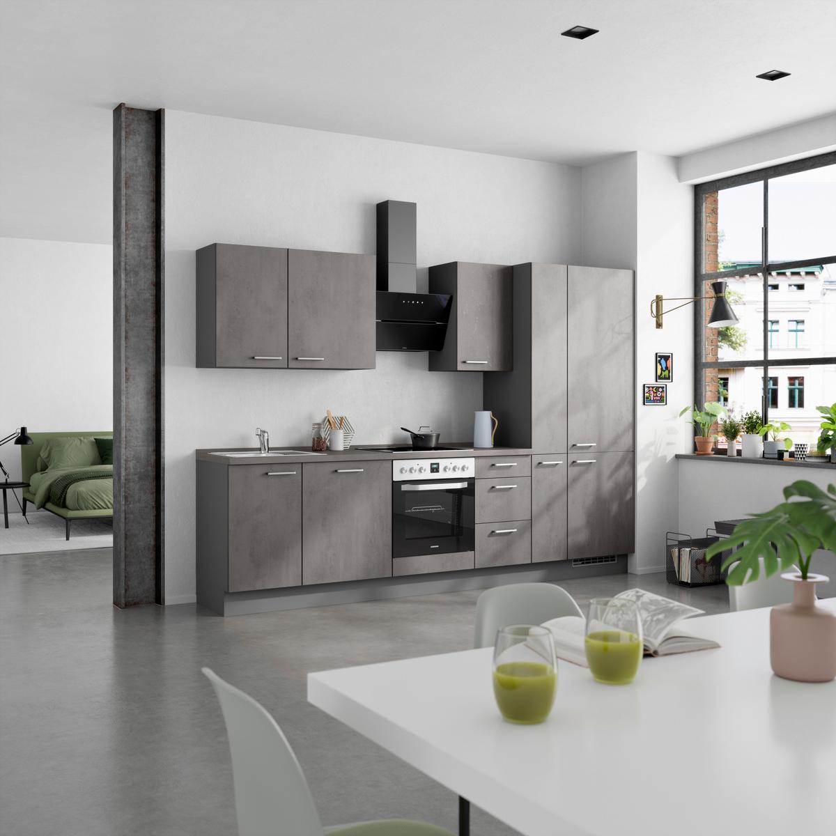 Kuchynská linka 300 cm, bridl.šedý betón/bridl.šedá - farba ušľachtilej ocele/bridlicová, Modern, kov/kompozitné drevo (300cm) - Nobilia