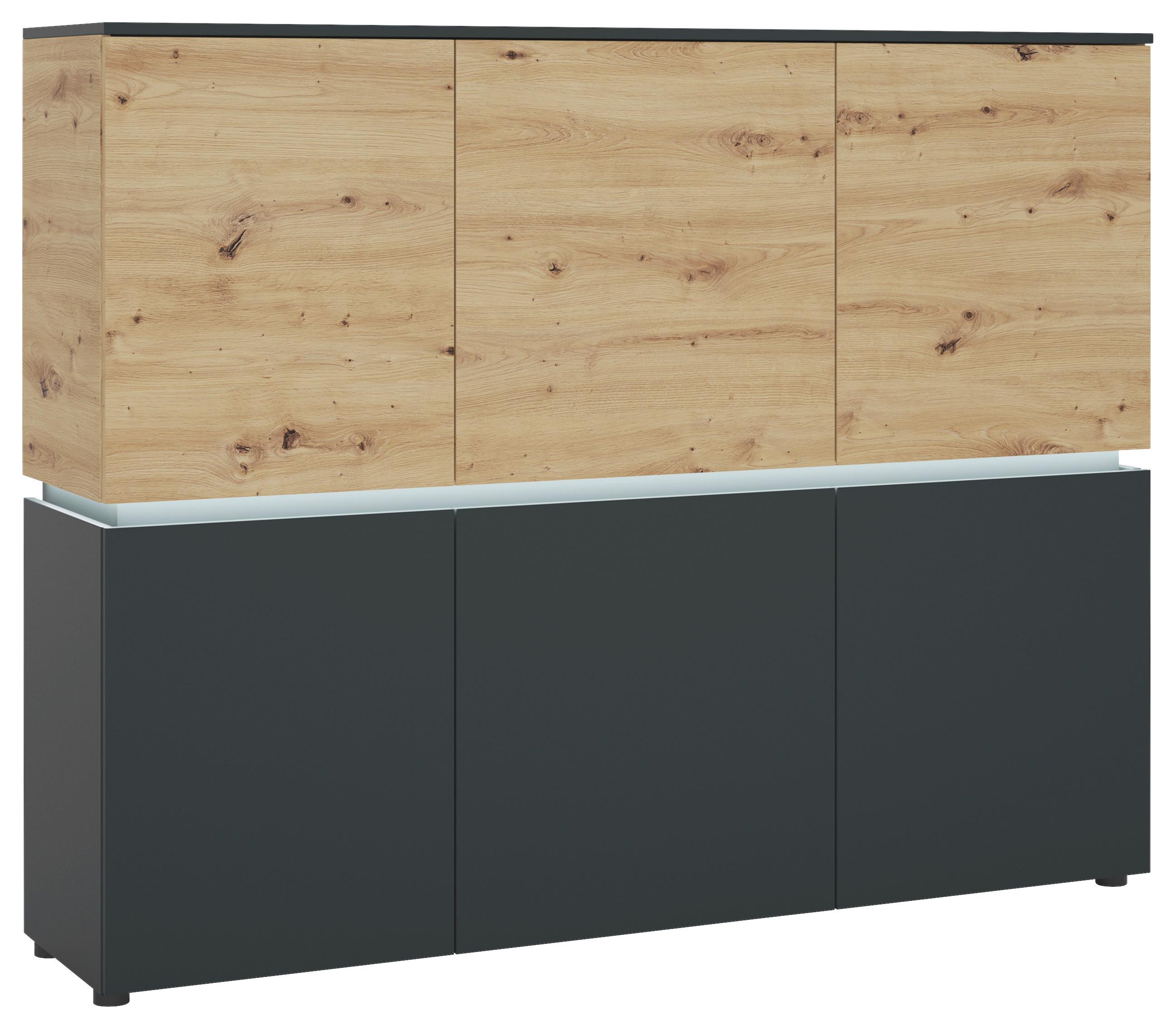 Sideboard Luci Grau Eiche Artisan/Grau B: 165,5 cm - Schwarz/Eiche Artisan, Trend, Holzwerkstoff (165,5/131,5/40cm) - MID.YOU