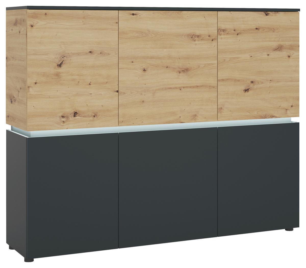 Sideboard Luci Grau Eiche Artisan/Grau B: 165,5 cm - Schwarz/Eiche Artisan, Trend, Holzwerkstoff (165,5/131,5/40cm) - MID.YOU