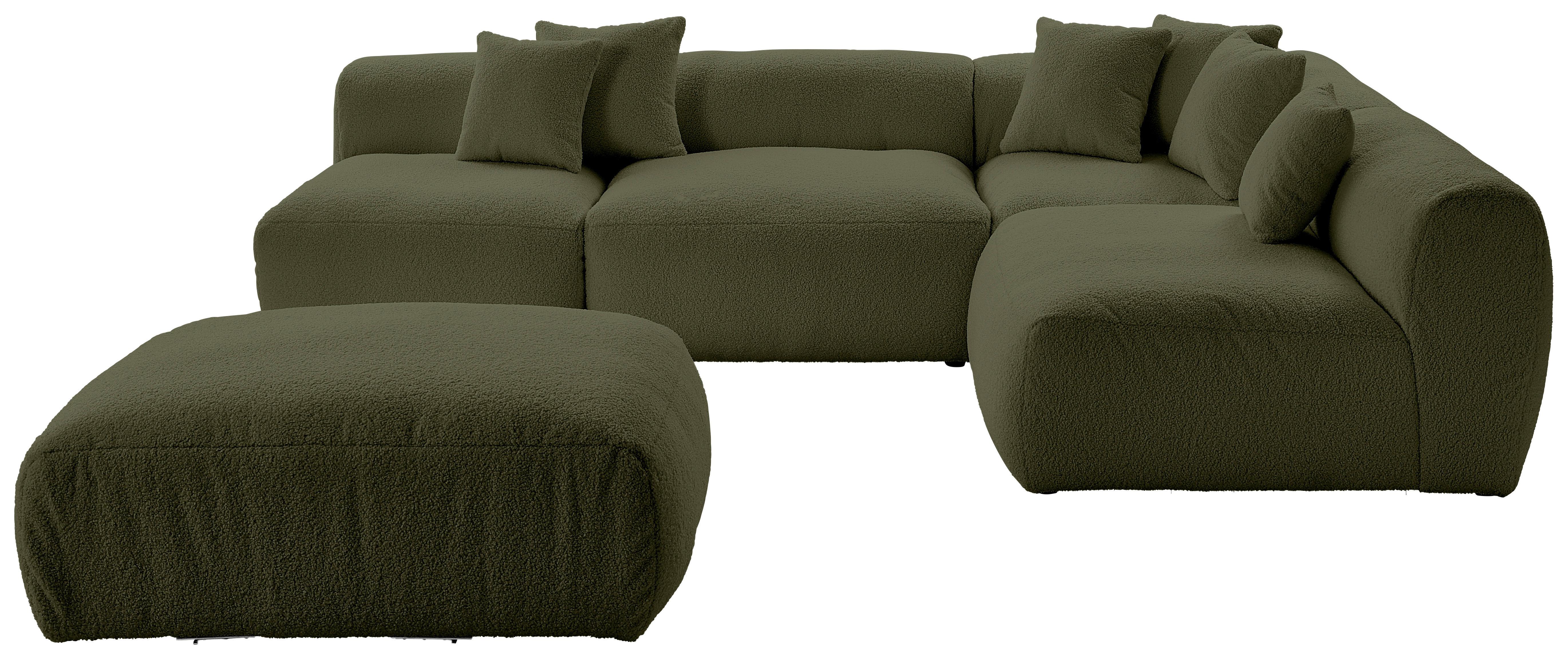 Ecksofa Bloom Olivgrün Teddystoff - Olivgrün, Trend, Textil (300/215cm) - Livetastic