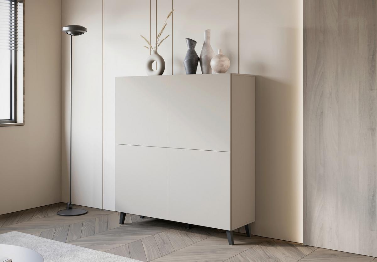 Highboard Phuket 120 Beige, Kaschmir B: 120 Cm - Kaschmir/Beige, Design, Holzwerkstoff (120/128/39cm) - Livetastic