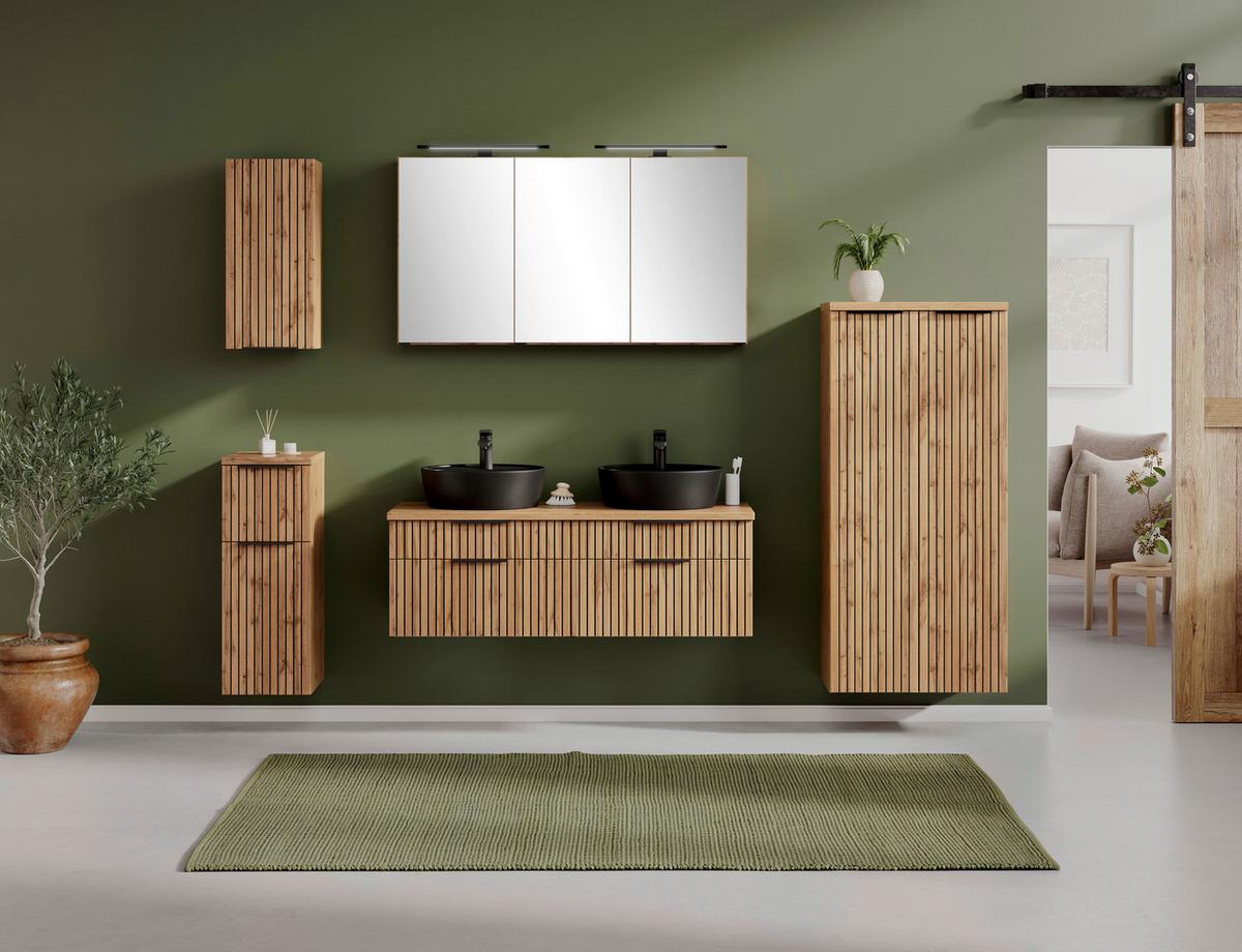 Waschbecken Mit Unterschrank Chester B: 120 Cm - Eiche Wotan/Schwarz, MODERN, Holzwerkstoff/Stein (120cm) - Held