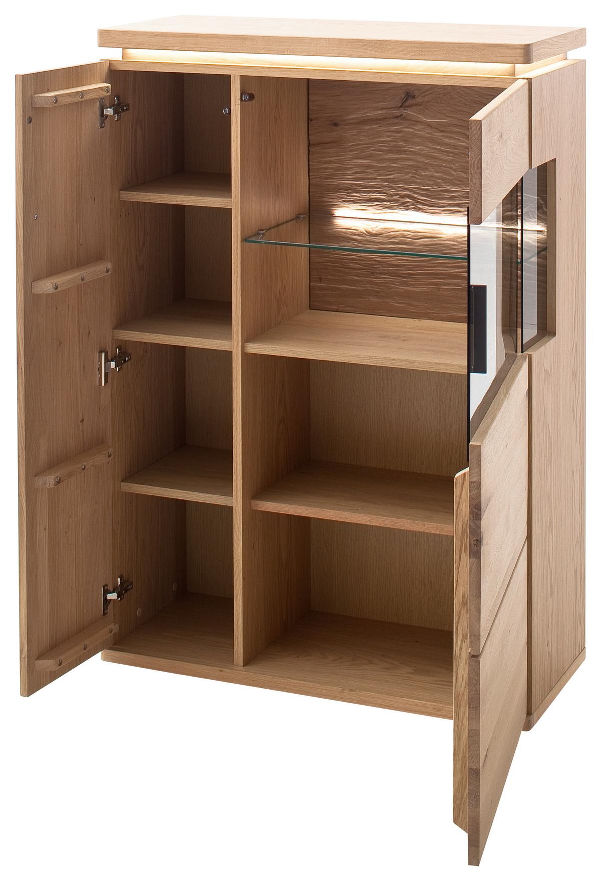 Highboard teilmassiv B: 90 cm Barcelona Eichefarben - Eichefarben, Design, Glas/Holz (90/128/37cm) - Livetastic