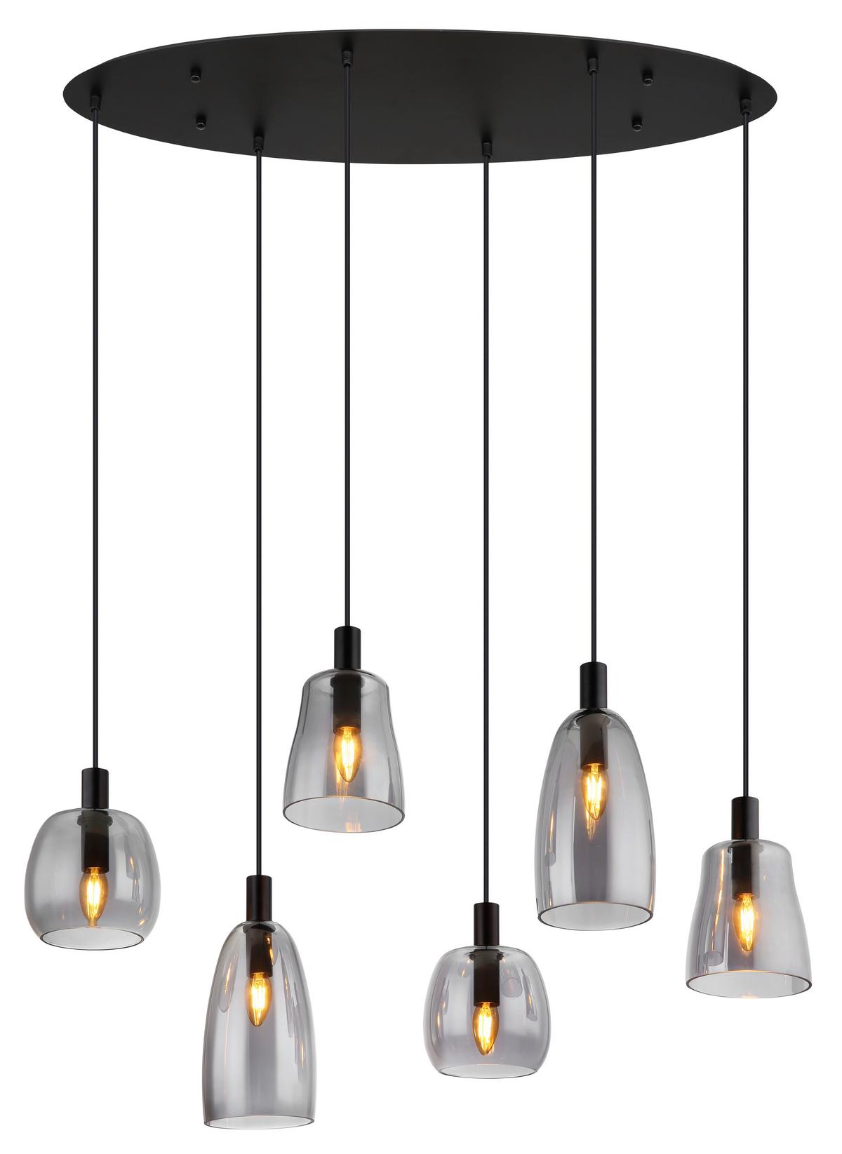 Hängeleuchte 15789-6hb - Schwarz, Design, Glas/Metall (97/32,5/130cm) - Globo
