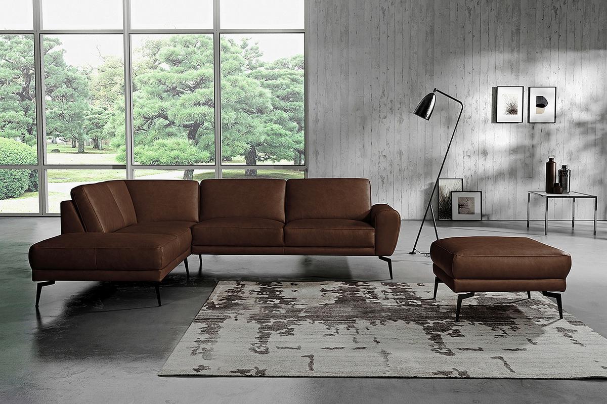 Ecksofa Spring D. Scwarz S: 250x273 cm - Dunkelbraun/Schwarz, Design, Leder (250/273cm) - Livetastic