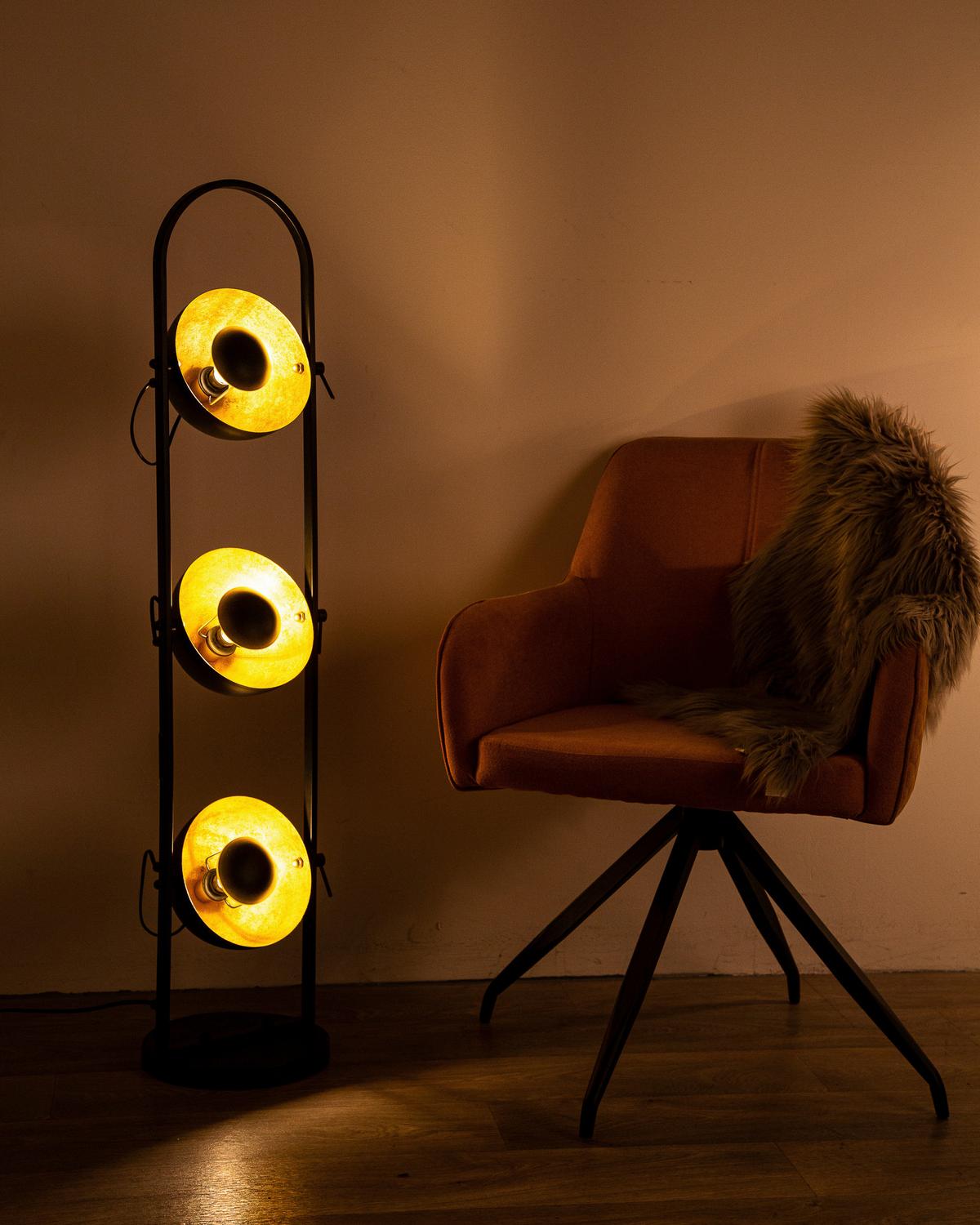 Stehleuchte 46150345x Ole - Goldfarben/Schwarz, Design, Kunststoff/Metall (25/25/117cm) - Globo