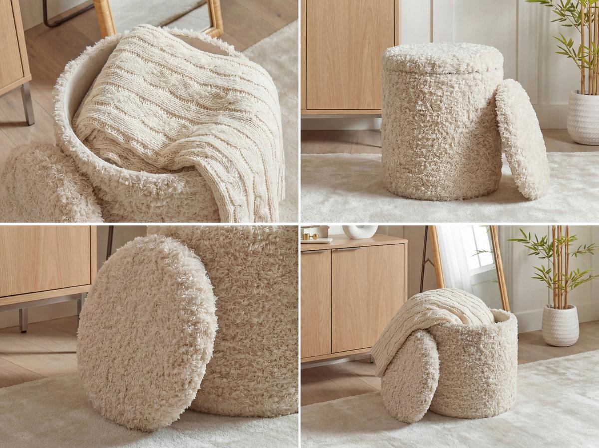 Taburet, š: 40 cm - béžová, Design, textil (40/45/40cm) - Livetastic