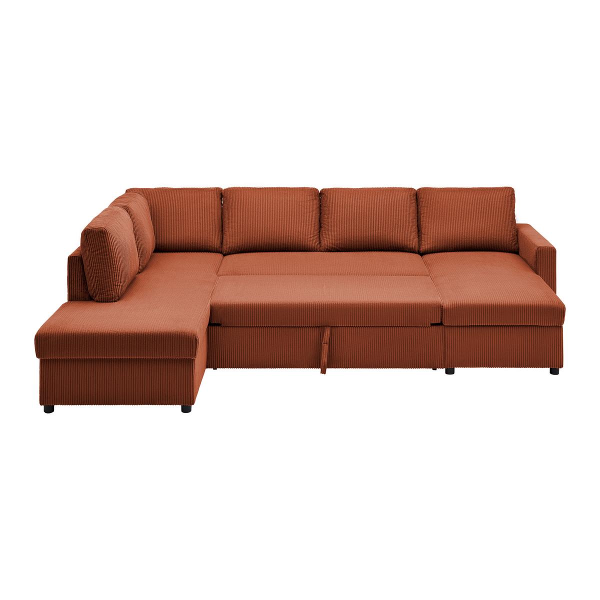 Sedacia súprava MARTINA U, ľavá, terakotový menčester - čierna/terakotová, Modern, kov/drevo (204/276/146cm) - Mömax