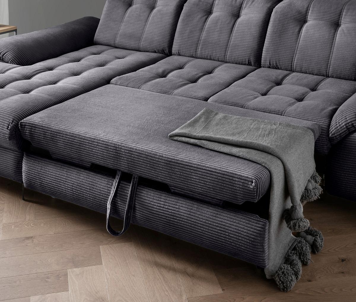 Eckschlafsofa Delphino, Grau S: 189x273 cm - Schwarz/Grau, MODERN, Textil (189/273cm) - Livetastic