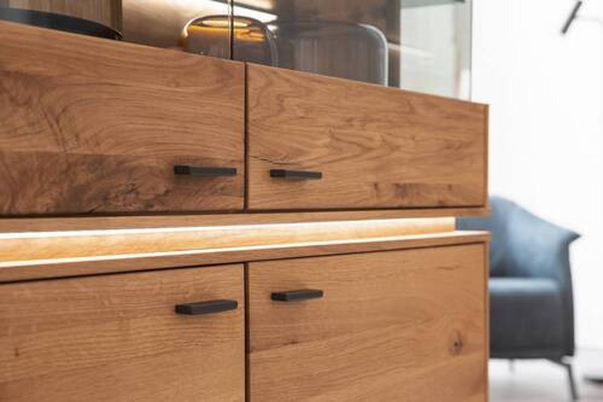 Highboard Echtholz B: 123 cm Como Wildeiche - Wildeiche, Natur, Glas/Holz (123/137/38cm) - MID.YOU