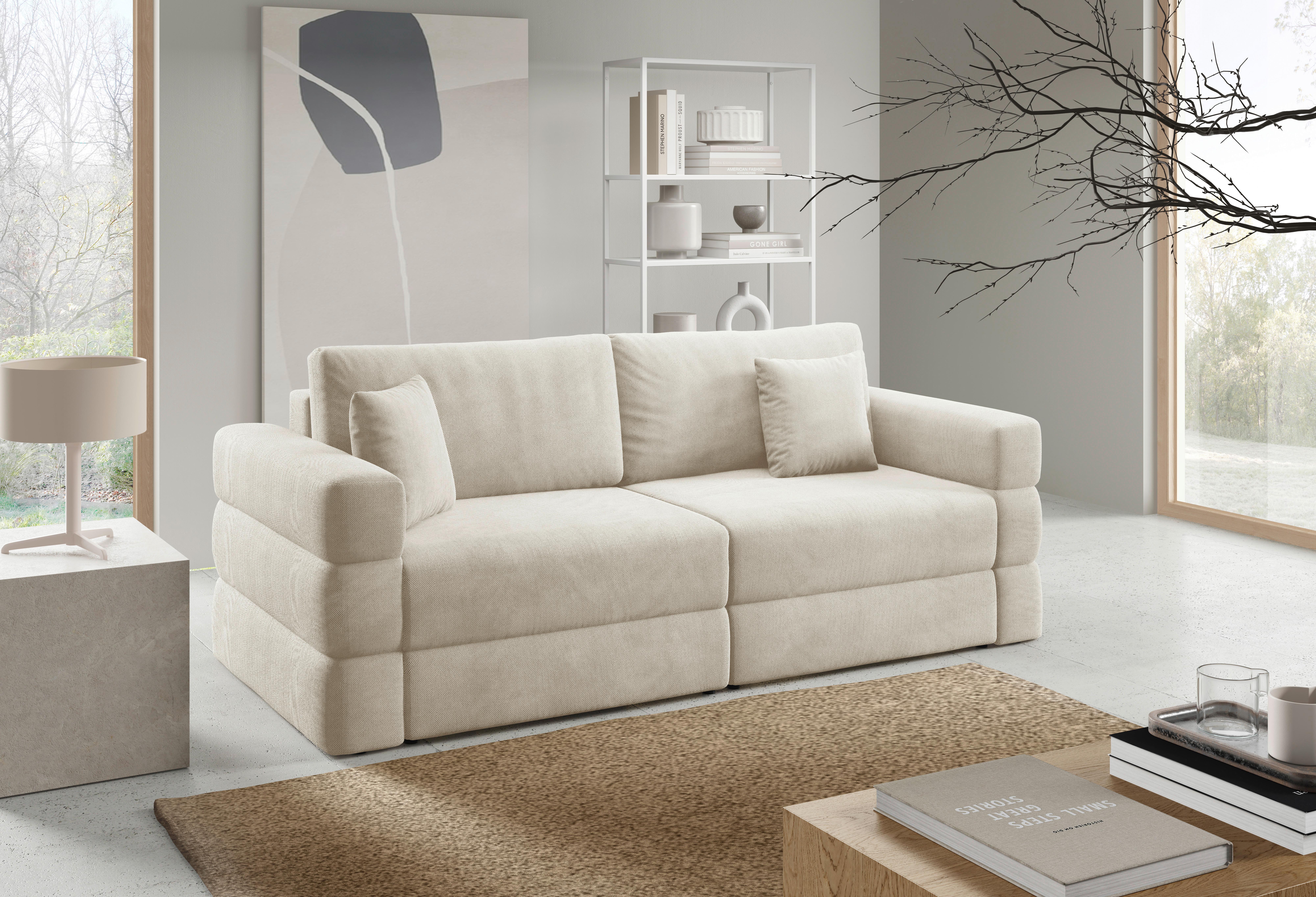 Schlafsofa Terazzo Beige B: 254cm - Beige/Schwarz, Design, Textil (254/93/167cm) - Livetastic