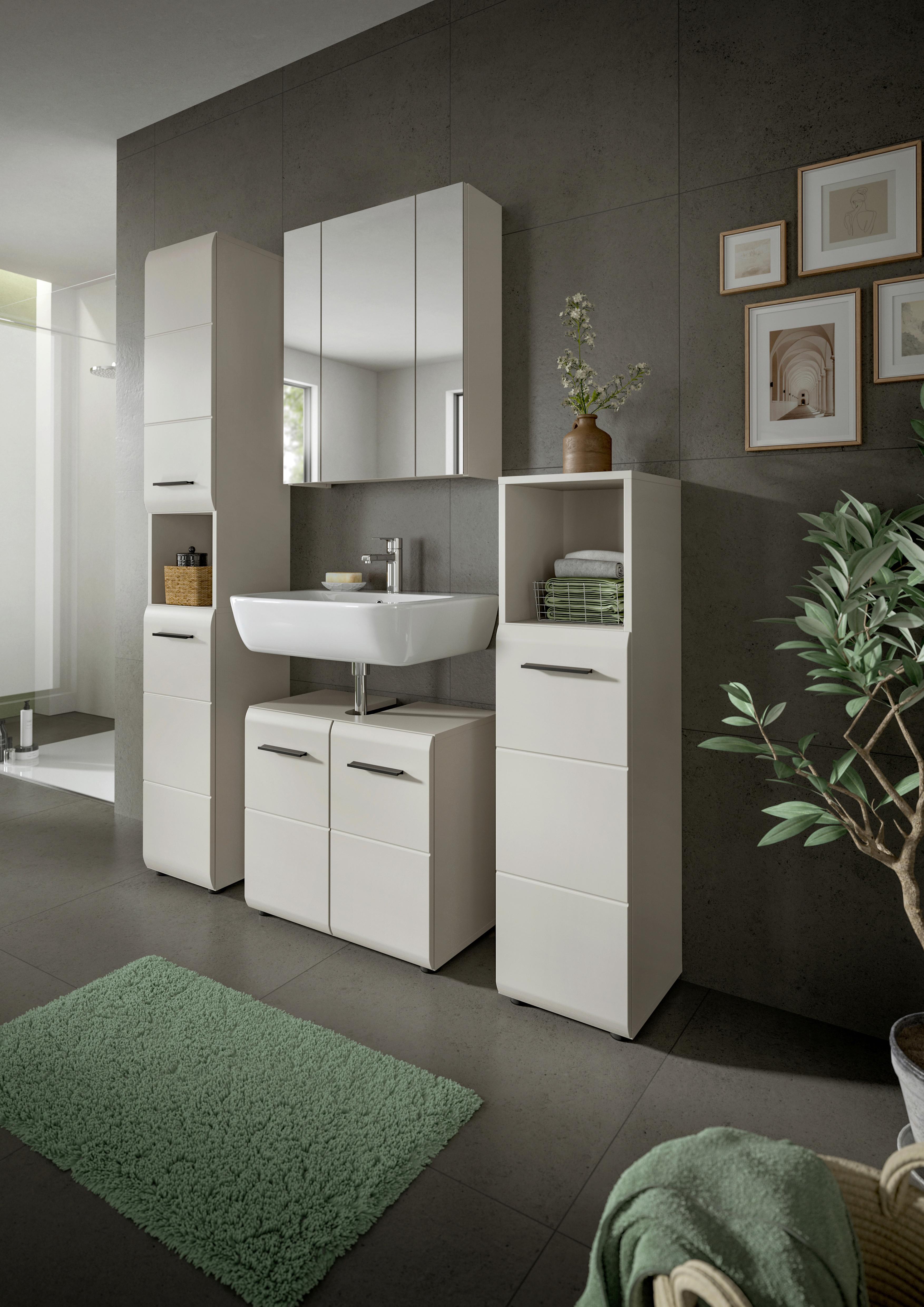 Badezimmer Ice Kaschmir B: 120cm - Kaschmir/Schwarz, Trend, Glas/Holzwerkstoff (120cm) - MID.YOU