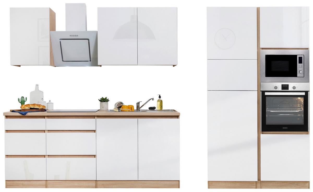 Küchenblock Lorena Küchenblock 335 cm - Weiß Hochglanz/Eichefarben, Basics, Holzwerkstoff (335cm) - Respekta
