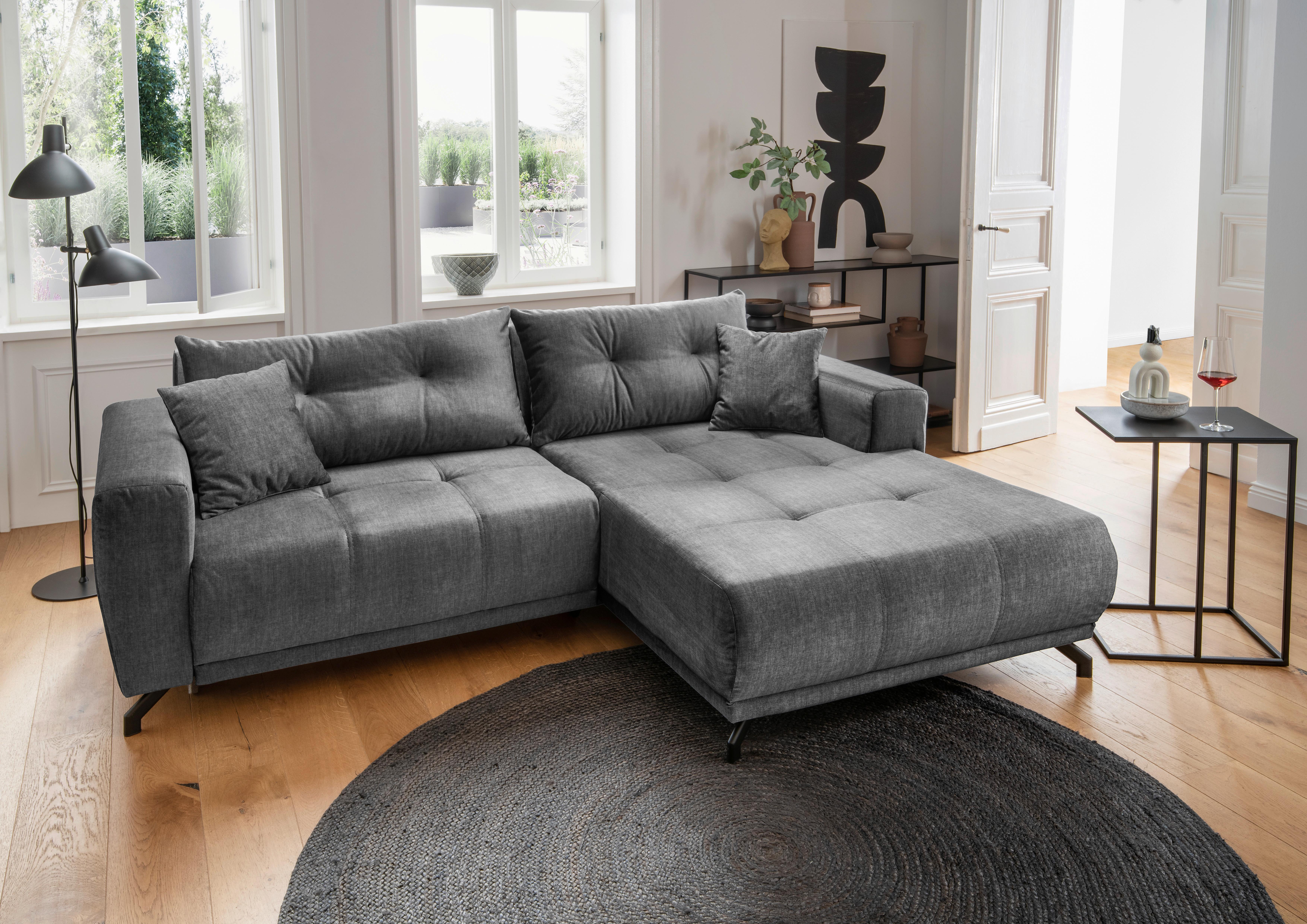 Ecksofa Restato Dunkelgrau S: 246x177 cm - Dunkelgrau/Schwarz, MODERN, Textil (246/177cm) - MID.YOU
