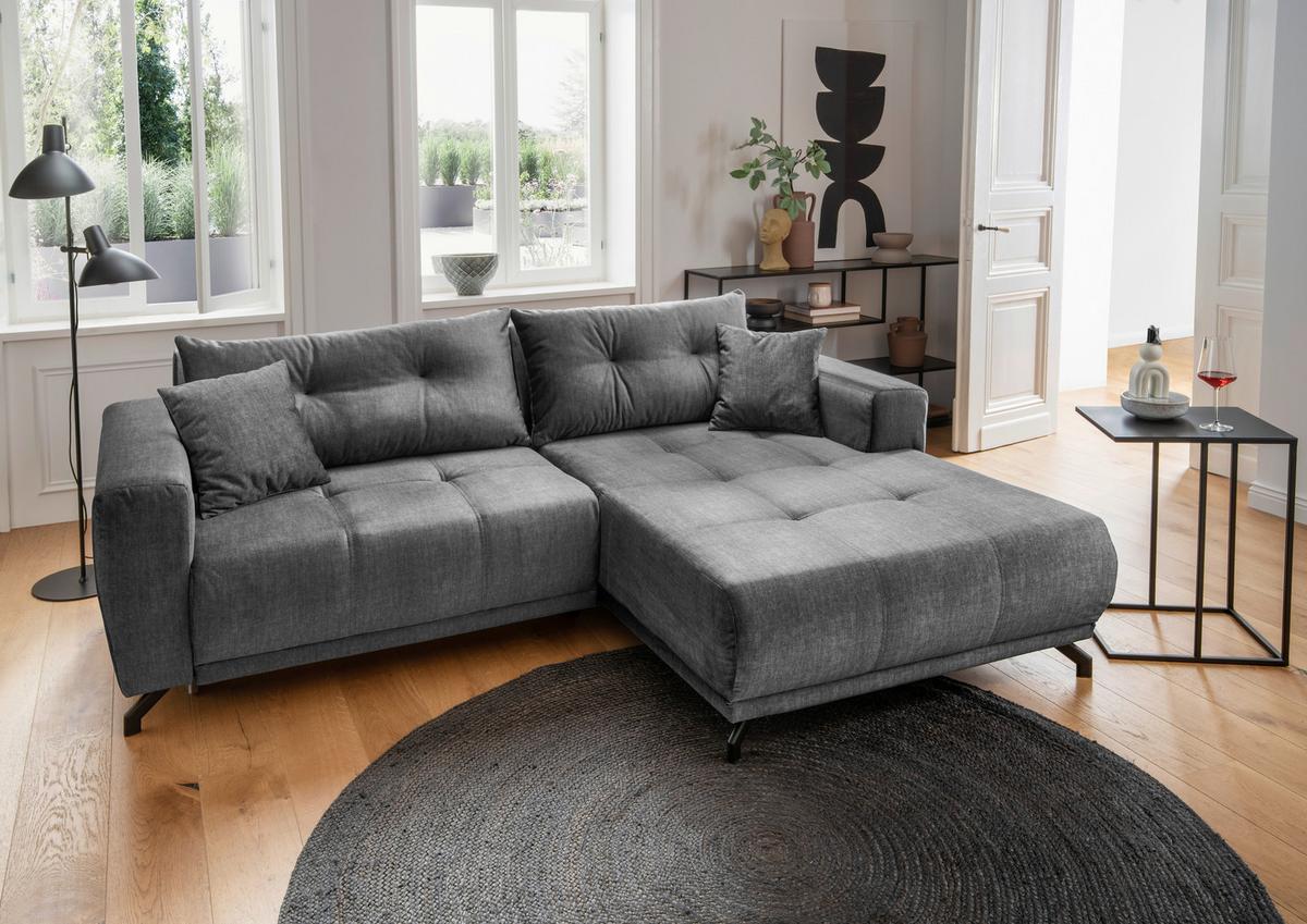 Ecksofa Restato Dunkelgrau S: 246x177 cm - Dunkelgrau/Schwarz, MODERN, Textil (246/177cm) - MID.YOU