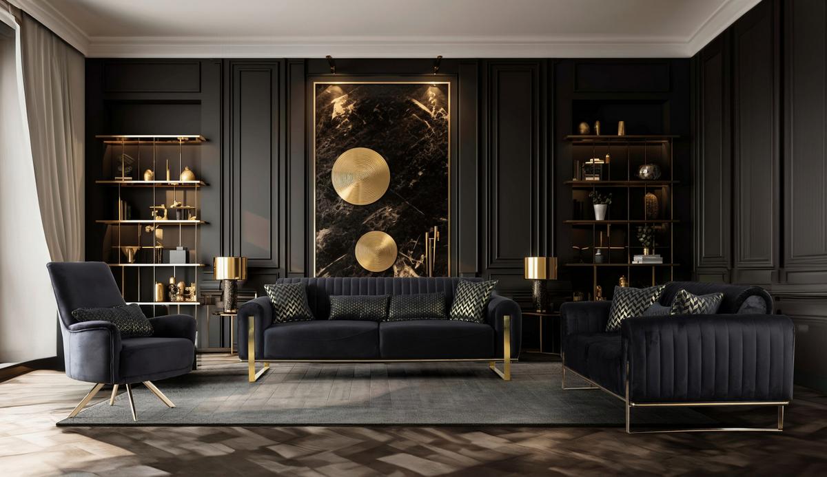 2-Sitzer-Sofa Bono Schwarz - Goldfarben/Schwarz, MODERN, Textil (180/83/90cm) - Luca Bessoni