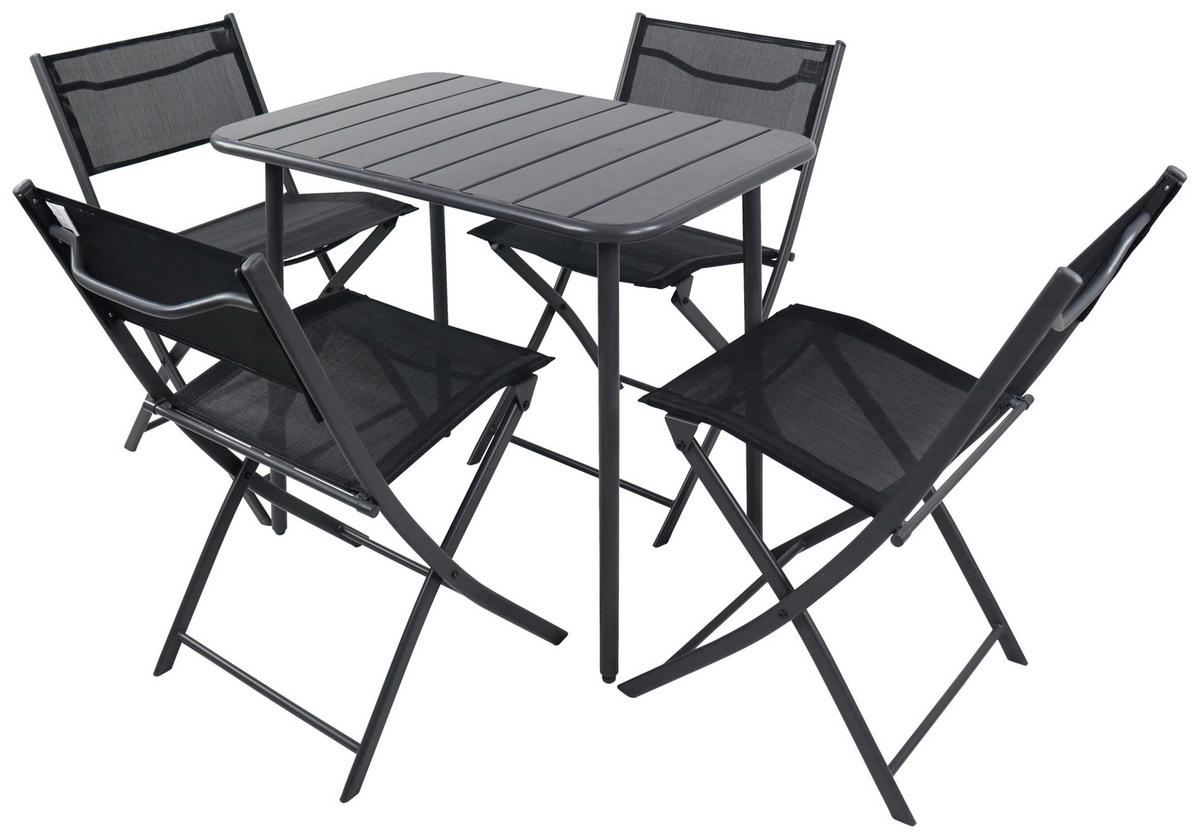 Gartenmöbel Set 5-Tlg Sumila aus Metall/Kunststoff/Textil - Schwarz, MODERN, Kunststoff/Textil - Ambia Garden