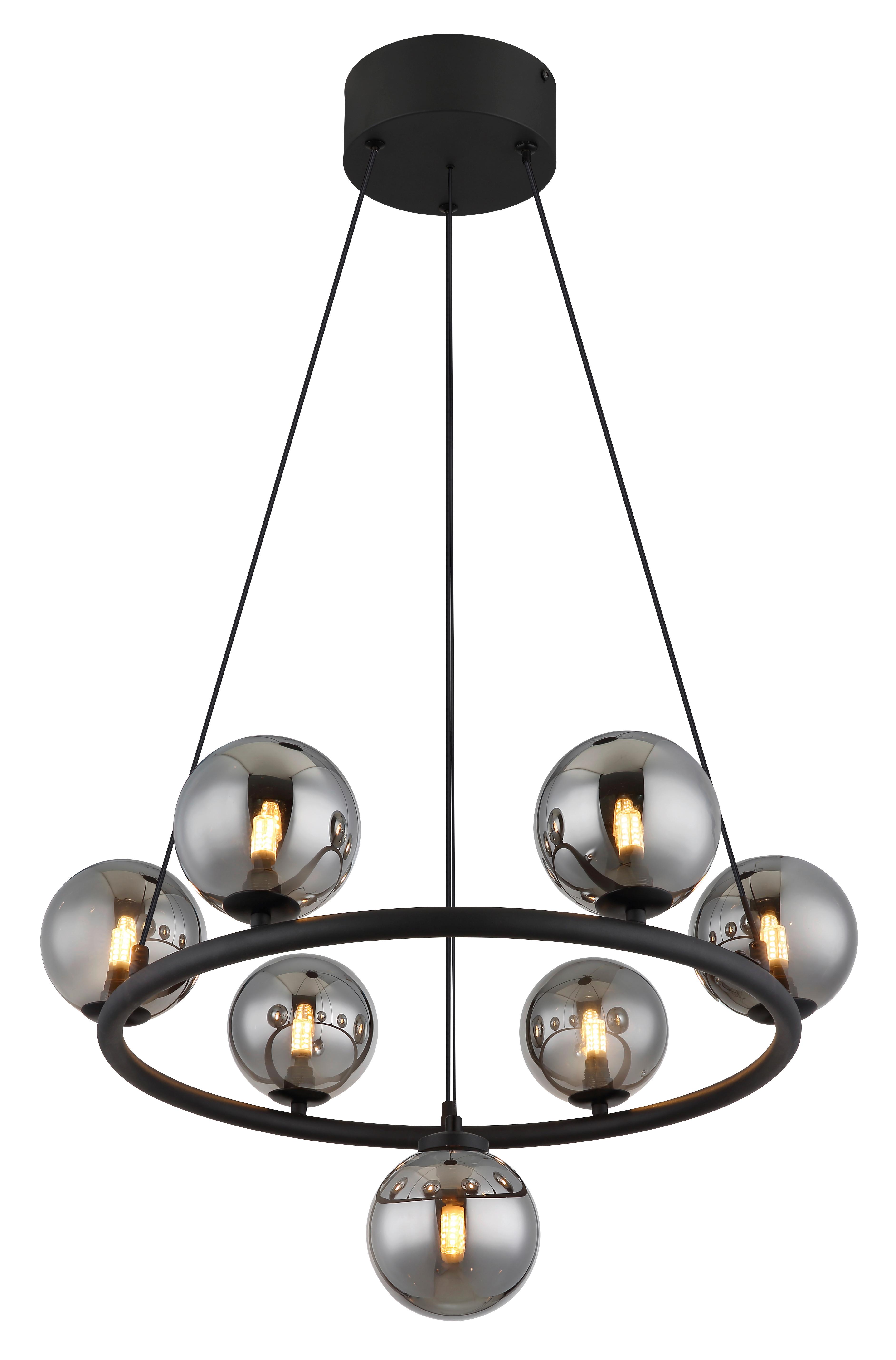 LED-Hängeleuchte 56133-5h Riha - Transparent/Schwarz, Design, Glas/Kunststoff (60/120cm) - Globo