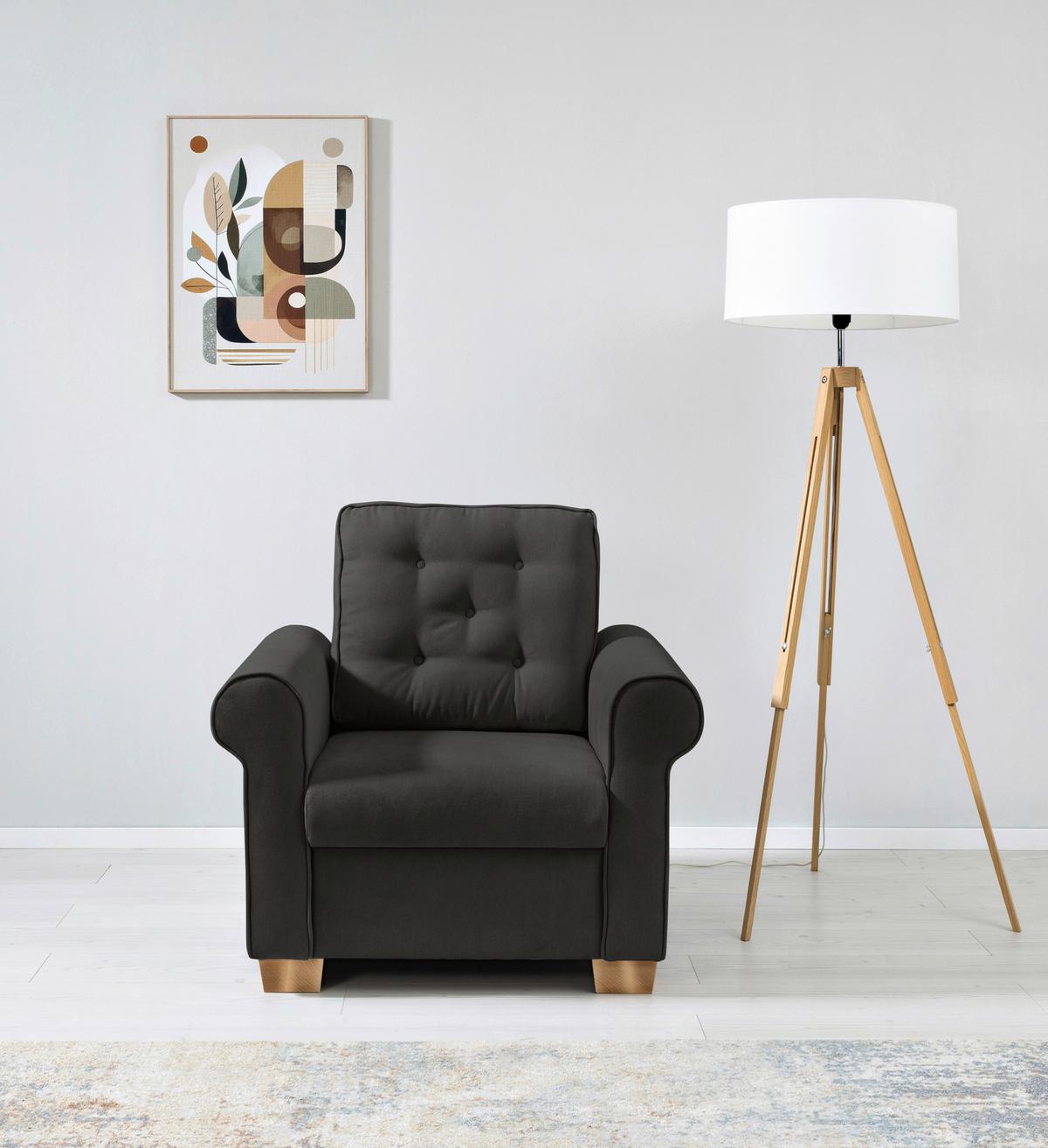 Sessel Arles, Schwarz 25 B: 93 Cm - Buchefarben/Schwarz, Design, Textil (93/89/82cm) - MID.YOU