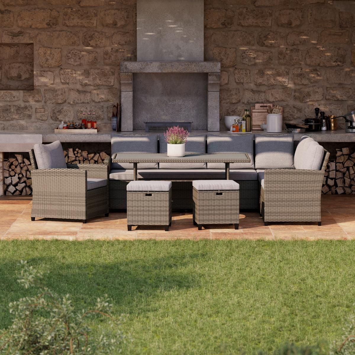 Lounge-garnitúra Porto New 6 Részes - szürke, Modern, műanyag/textil (232/175cm) - Beldano