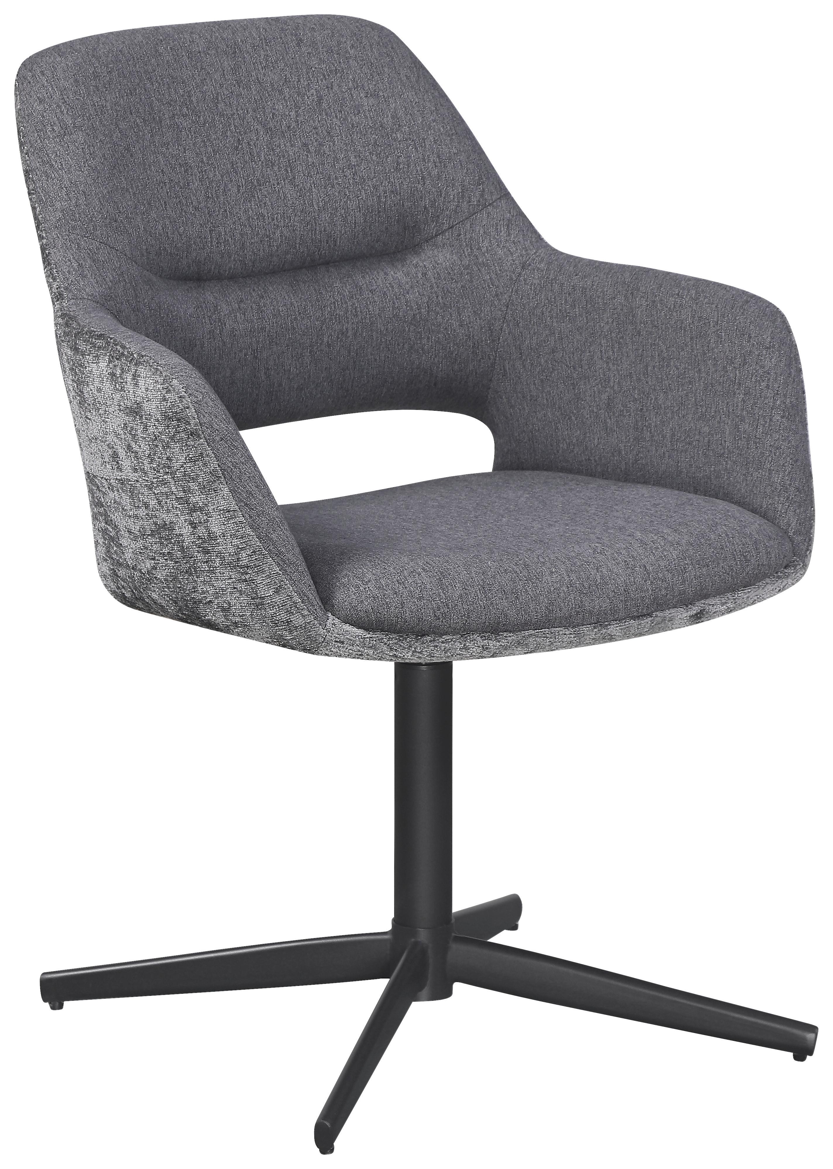 Armlehnstuhl Kaan Chenille Grau, B: 61 cm - Schwarz/Grau, KONVENTIONELL, Textil/Metall (61/85/63cm) - MID.YOU