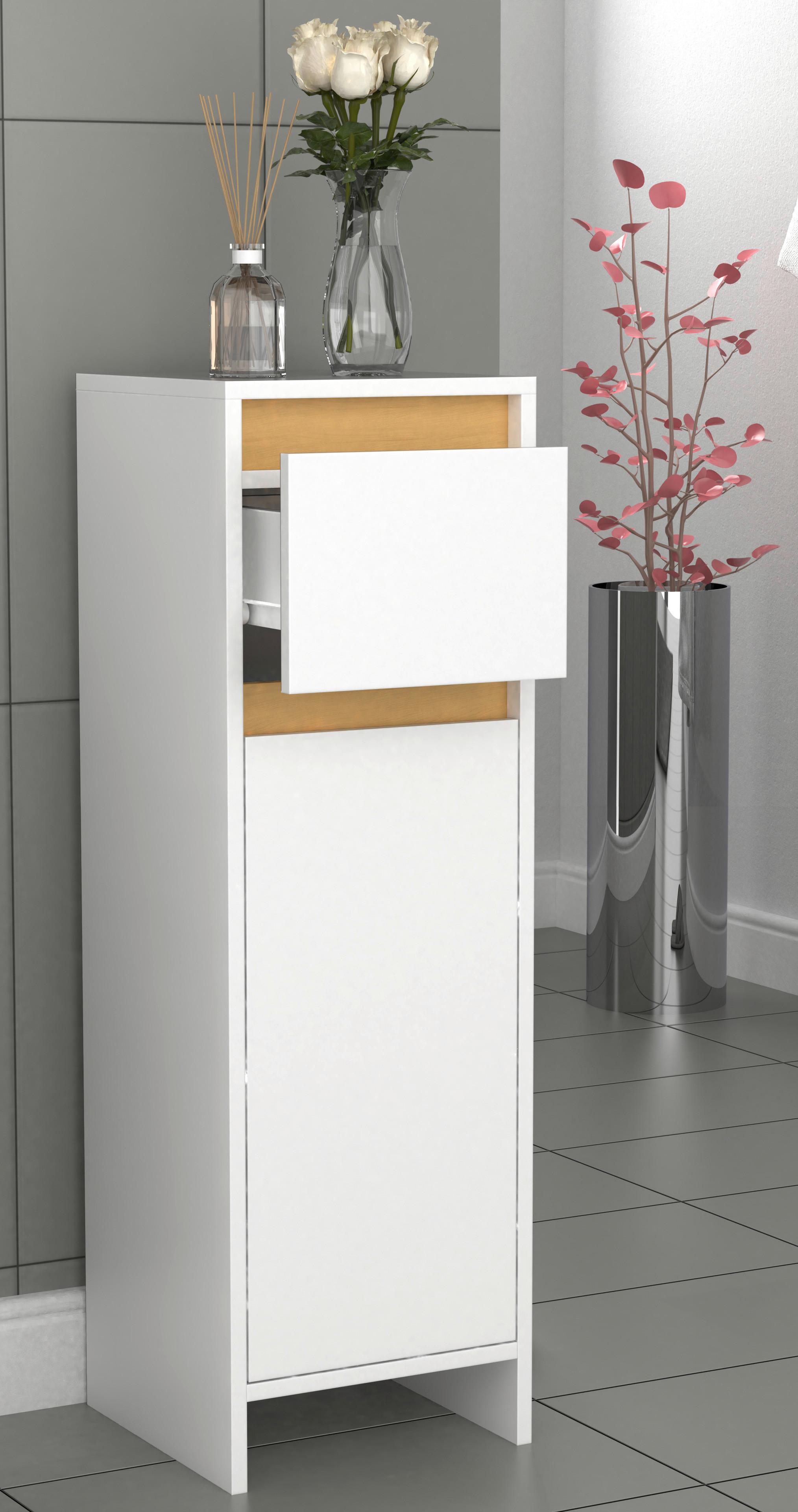 Highboard Malira Weiß/Eiche Dekor B:30cm - Honigeiche/Weiß, MODERN, Holzwerkstoff (30/95/30cm) - MID.YOU