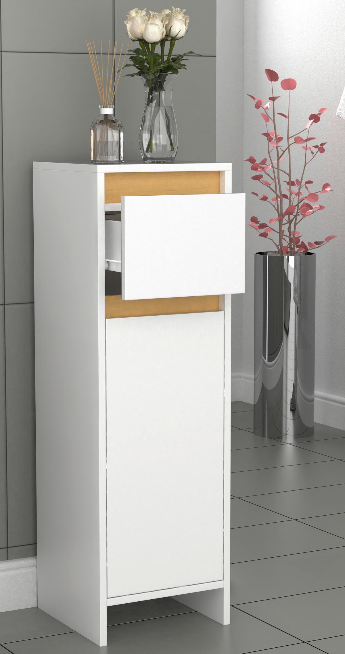 Highboard Malira Weiß/Eiche Dekor B:30cm - Honigeiche/Weiß, MODERN, Holzwerkstoff (30/95/30cm) - MID.YOU