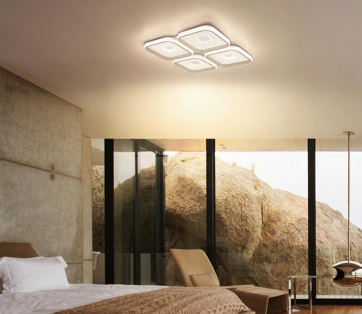 LED-Deckenleuchte Memory-Funktion - Sandfarben/Klar, Design, Kunststoff/Metall (54/54/7,8cm) - Globo