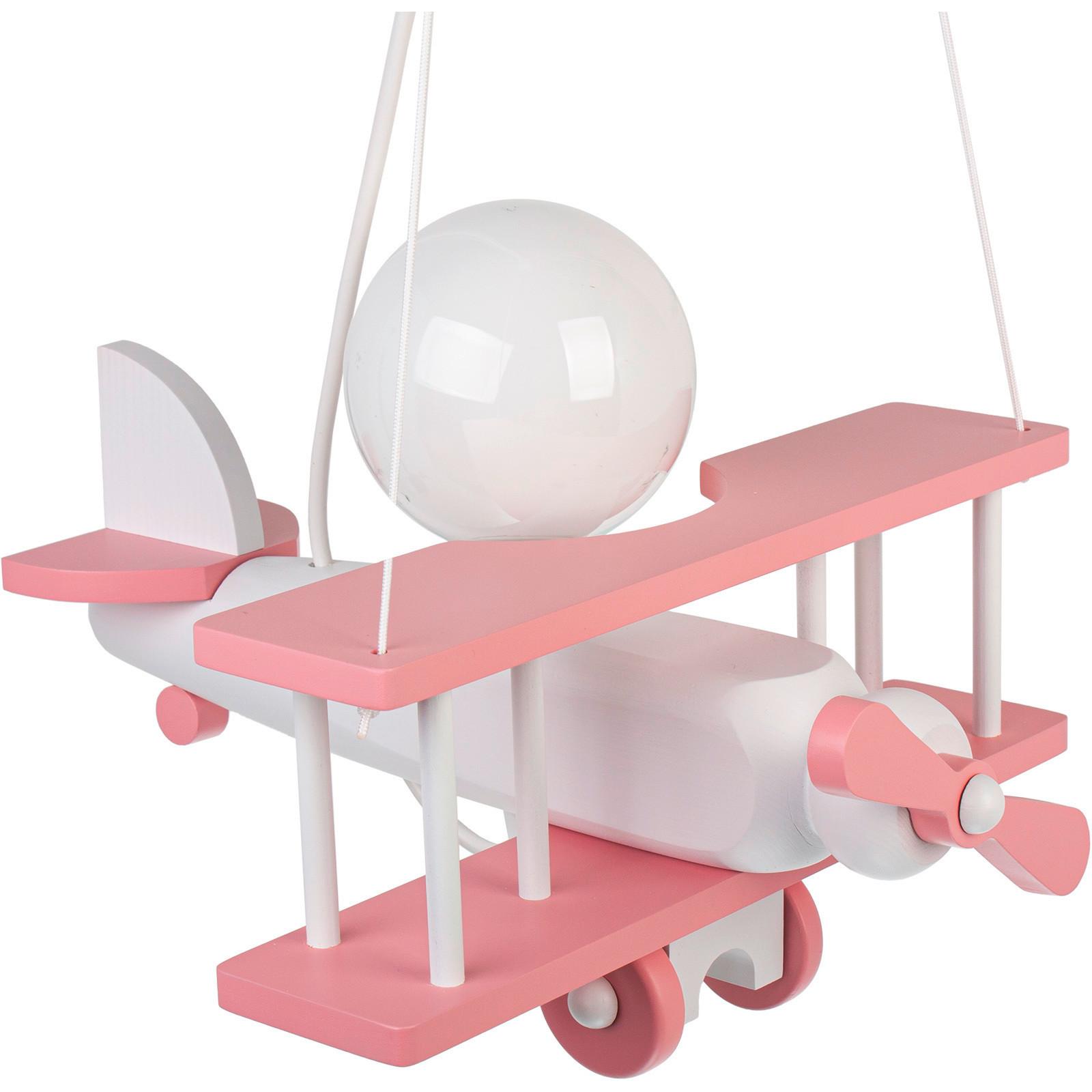 Kinderhängeleuchte Flugzeug H: 75 cm 1-Flammig - Weiß/Rosa, KONVENTIONELL, Holz (29/31/75cm)