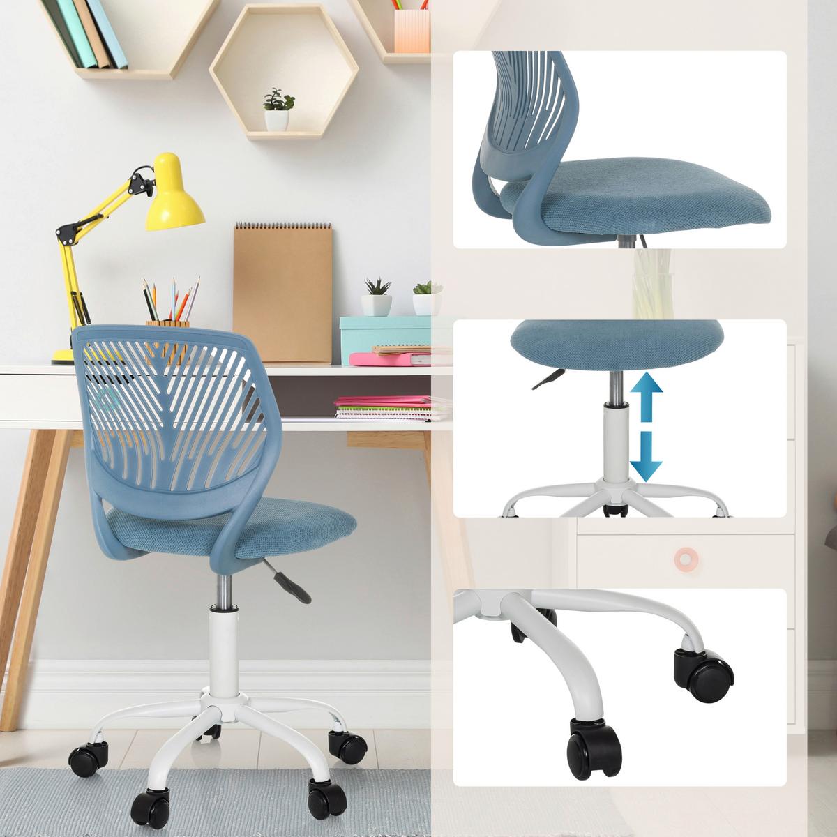 Jugenddrehstuhl Kid QW Blau B: 51 cm - Blau/Weiß, MODERN, Kunststoff/Textil (51/75 - 85/51cm) - MID.YOU