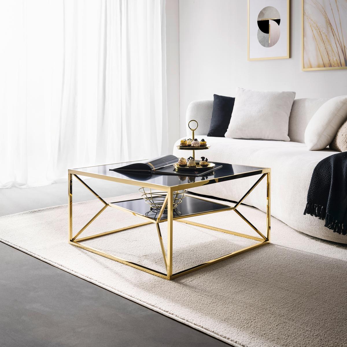 KONFERENČNÝ STOLÍK ANGEL II - čierna/zlatá, Modern, kov/sklo (70/70/38cm) - Mömax